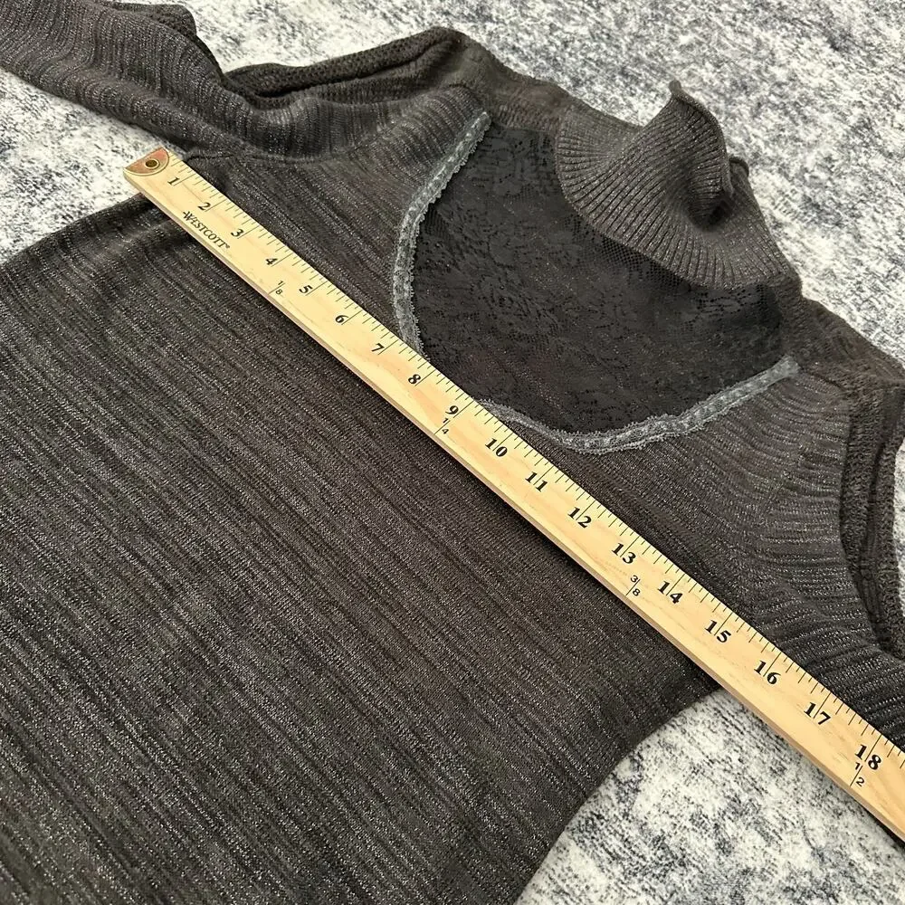 Free People Shimmer Gray Ribbed Turtleneck Sweater Long Sleeve Cutout Size Small